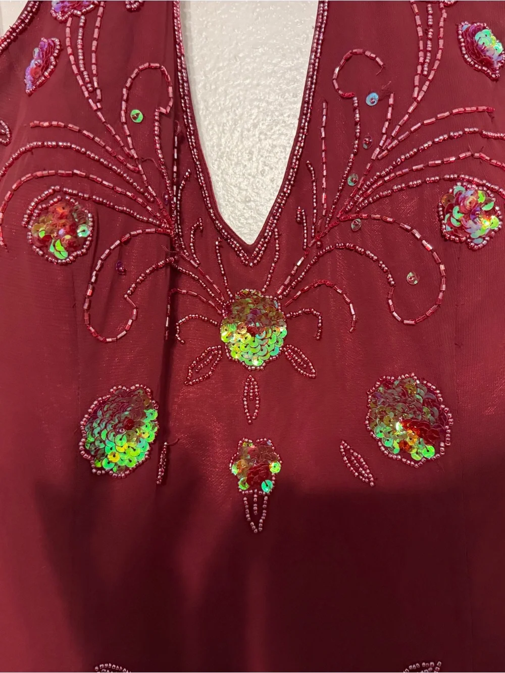 Vintage May Queen Couture Red Beaded Halter Gown • Y2K Fairy Prom Dress